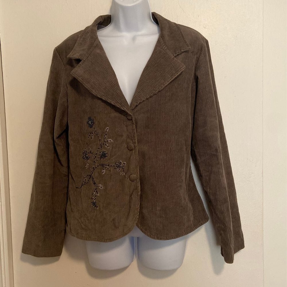 Grazia Corduroy Beaded Button Front Blazer